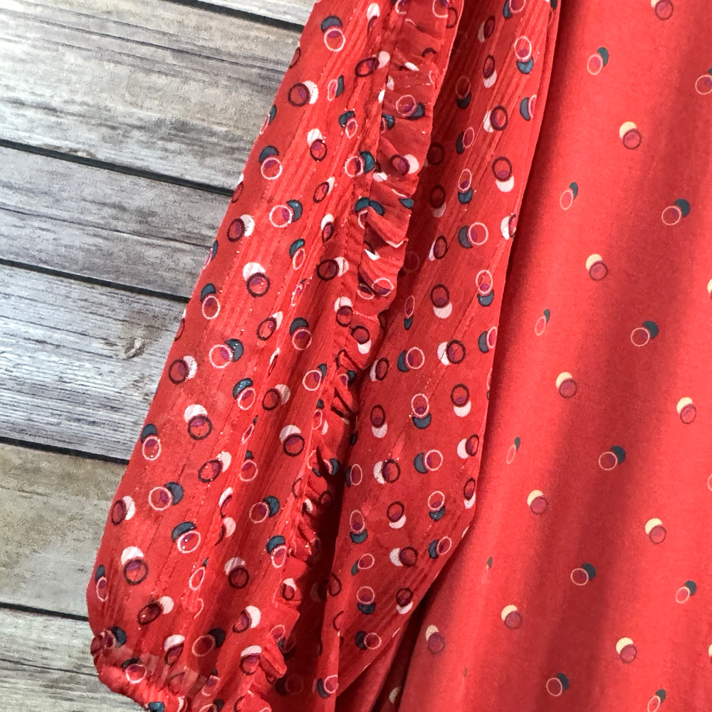 Maeve A+nthropologie Jacquin Red Circles & Ruffle Bohemian Peasant Blouse 2X - Picture 6 of 8